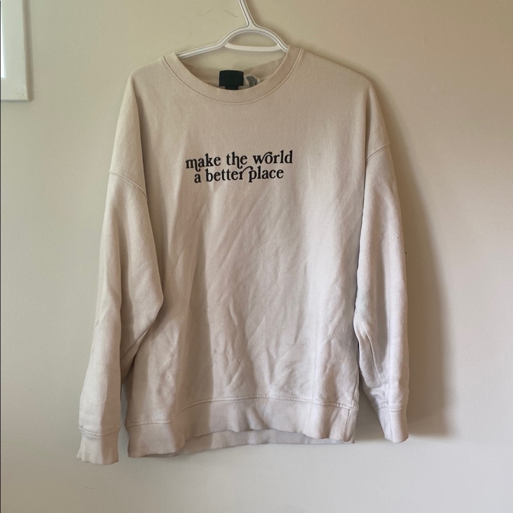 H&M Cream Crew Neck Sweater with Ribbed Details